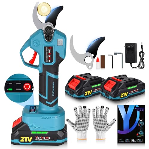 Yanhama Forbici Potatura a Batteria 40 mm, Apertura a 4 Fasi, Lama SK5, Forbici Elettriche con 2× 2000mAh Batterie, Motore Senza Spazzole, Schermo LCD, per Frutteti, Paesaggistica e Giardinaggio