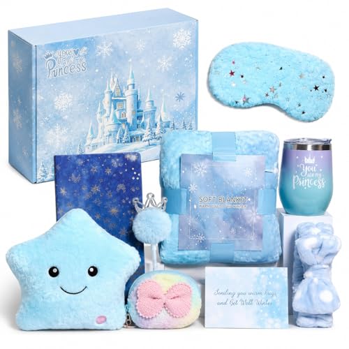 SHAHNARO Toys for Girls Age 610 | Unicorn Frozen Star Gift Box for Girls | Birthday Gifts | Baby Girl Set with Blue Blanket Eye Mask Notebook and Tumbler | New Year & Girls Gift Set (Blue)