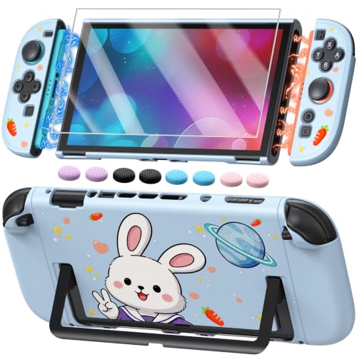 Image of Switch 2 Cute Case,FYOUNG Dockable Kawaii Blue Bunny Protective Cover Shell