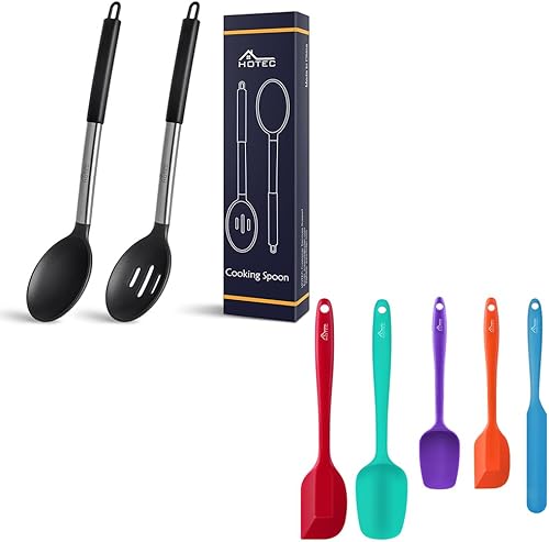 HOTEC Juego de cuchara de cocina de silicona con espátula de silicona