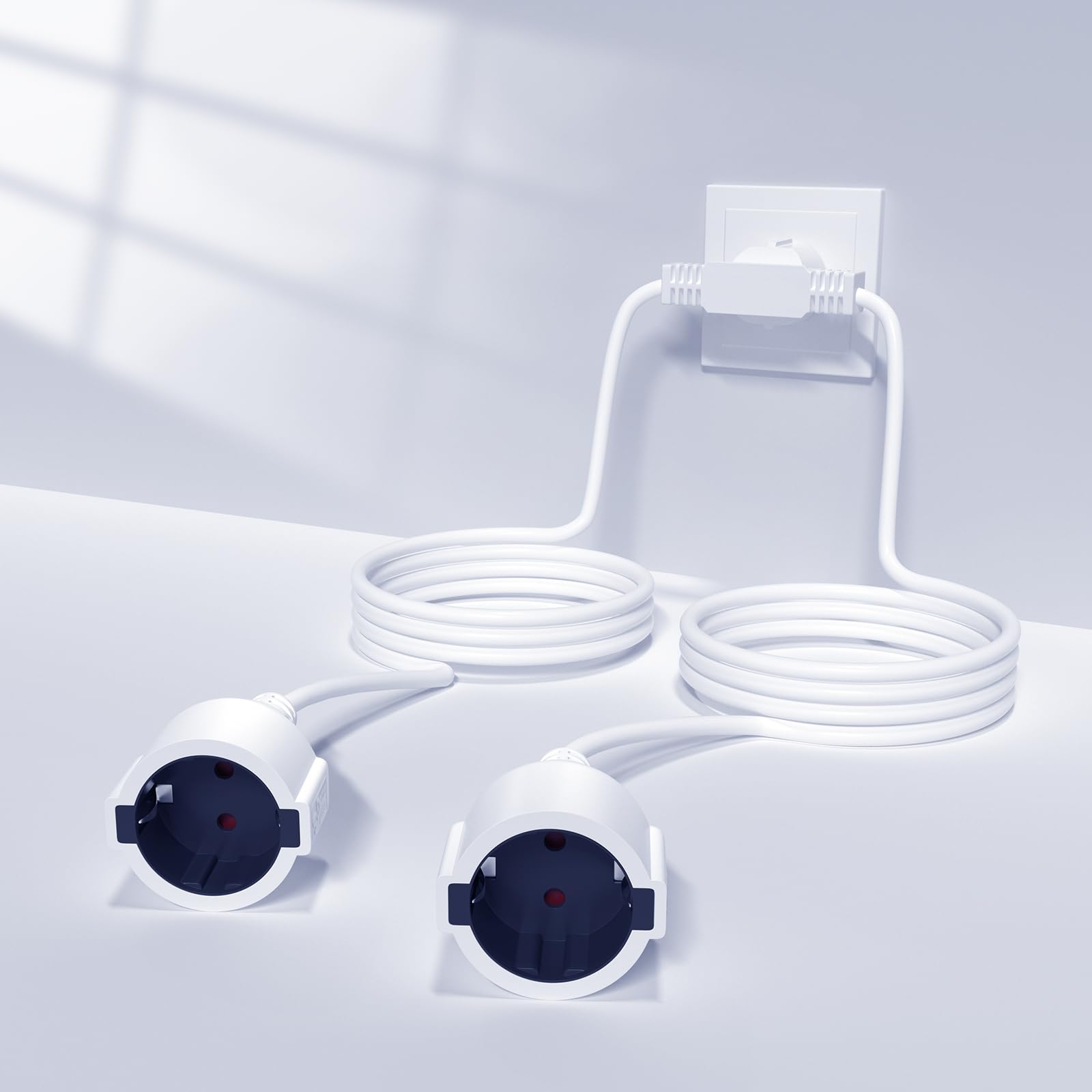 Alargador Enchufe Doble 2M+2M, 2 en 1 Cable Alargador de Corriente Exterior, 250V / 16A / Máx 4000W Alargadera Enchufe con Protección de Contacto para Oficina, Hogar, Viaje alargadera, IP20