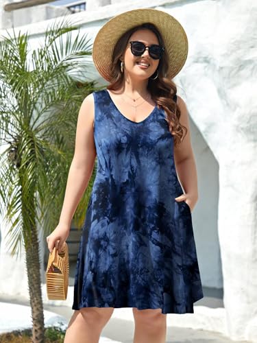 Image of BELAROI Women Casual Summer Beach Dresses Plus Size Sundress V Neck Pockets Swing Tank Dress Cover Ups