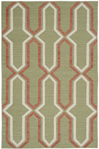 Safavieh Contemporary Indoor Flatweave Rectangle Area Rug, Dhurrie Collection, DHU559, in Green / Rust - Image 2