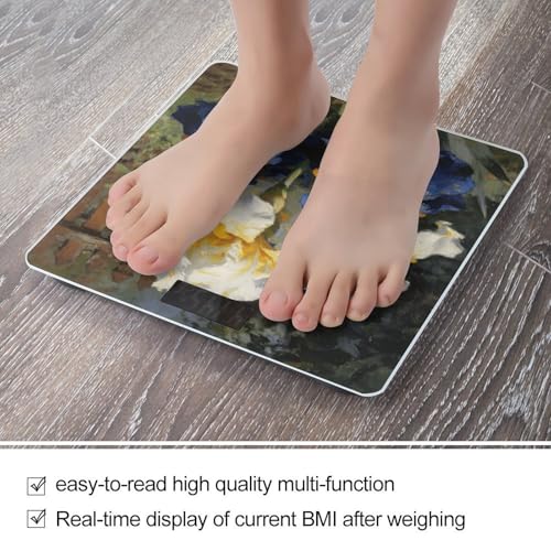 Báscula digital de baño con diseño floral blanco y azul miniatura 5