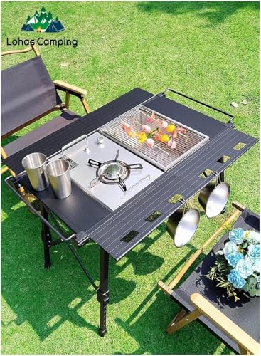 Table de camping pliante et légère multifonctionnelle avec grille intégrée pour extérieur - 3
