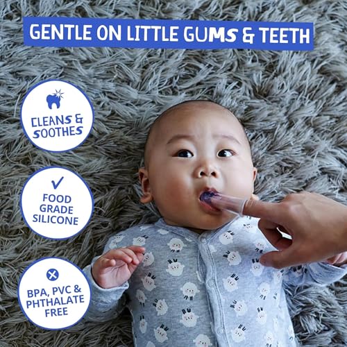 Image of Jack N' Jill Baby Silicone Finger Toothbrush, 1.76 fl oz Toothpaste | Flavor Free, Baby Toothbrush 6-12 Months, Infant Oral Care, Two Brushes Plus Case, Natural Toothpaste, No Artificial Dyes