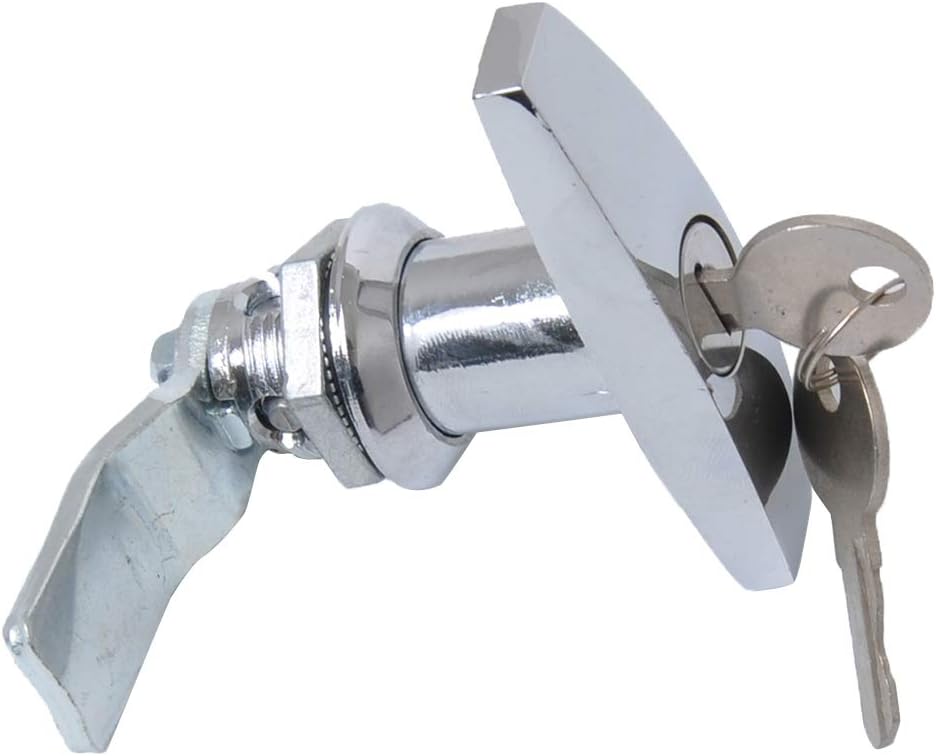 Silver Safe Garage Door Opener T Handle Lock with 2 Keys for Toolbox Cabinet