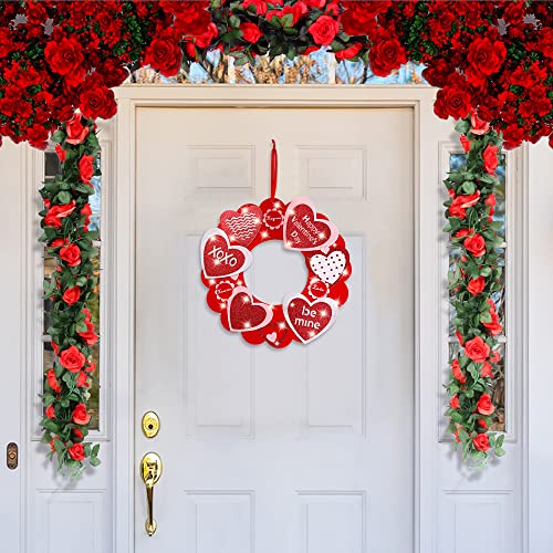 Sggvecsy Valentine's Day Wreath Hanging Sign For Front Door 13.8 Inch Red Heart Shaped Felt Wreath With Led Lights Wall Hanging Glitter Wreath For Valentines Day Home Indoor Outdoor Decoration #TOP24