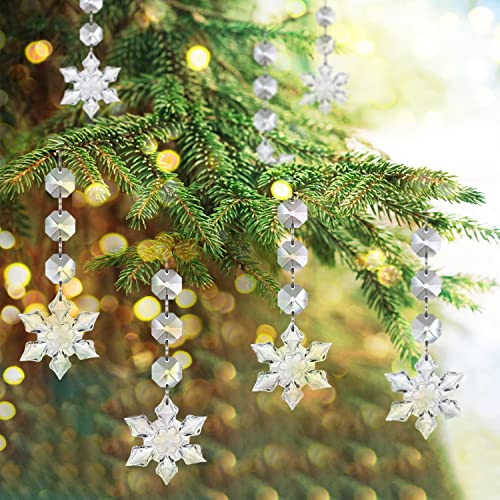 Jishi 30pk Snowflake Crystal Christmas Ornaments for Tree Decorations, Hanging Clear Acrylic Snowflake Ornaments for Christmas Tree Indoor Home Decor, Snow Flake Stars Winter Wonderland Party Supplies