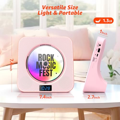 Image of Desktop CD Player with Speakers, ROADOM Bluetooth CD Player with Hi-Fi Stereo Sound, Remote Control, Supports CD /Bluetooth /FM Radio /USB /AUX /Timer /Repeat