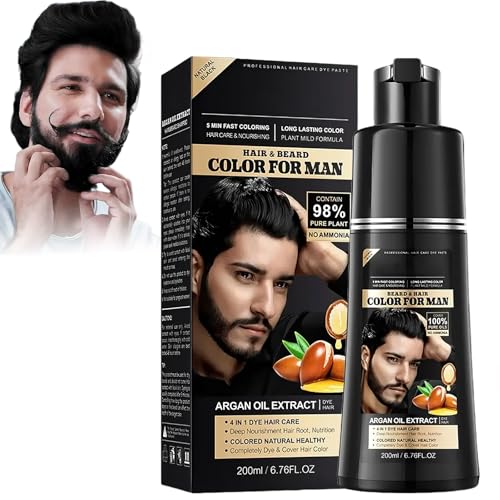 EHIOG Black Hair Dye Shampoo,Champú Canas Hombre Black Hair Dye Shampoo Rápido Natural 200ml Cobertura de Canas y Tinte Barba para Hombres y Mujeres