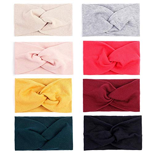 8PCS Criss Cross Wide Headbands Solid Color Yoga Sport Face-wash Knitting Hair Band for Girls Women by JIAHANG