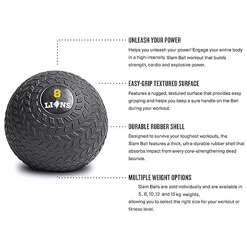 Lions Slam Ball - Heavy Duty Weights Medicine Ball Rubber Power Strength Training, Fitness Home Gym Exercise 5kg 8kg10kg 12kg 15kg (8kg, Tyere-Black) - Image 5