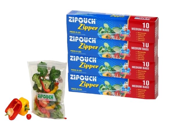 Image of Zip Lock Bag with Zipper Freezer Bag | Pack of 4 (10 Each)|Ziplock Bags for Fridge & Travel Packing | Zipper Pouch & Zip Lock Covers for Food, Vegetables & Kitchen Storage |Size:Medium (29X26 cm) | Freezer Bag