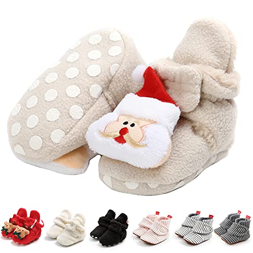 Image of GDSDYM Baby Booties Cozy Fleece Slippers Soft Baby Shoes With Gripper Soles, Winter Warm Infant Newborn Crib Sock Shoes First Walkers