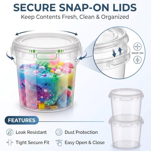 Image of Maxcheck 50 Pcs Plastic Bucket with Lids and Handles Bulk, 34oz, Clear
