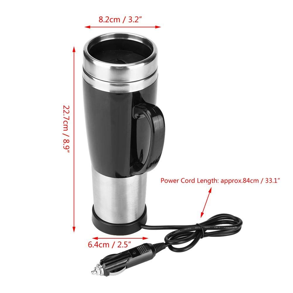 KIMISS Taza Eléctrica para Coche 12V/24V, o Inoxidable, Calienta Café y Té, Ideal para Viajes en Invierno, Taza Térmica para Automóvil