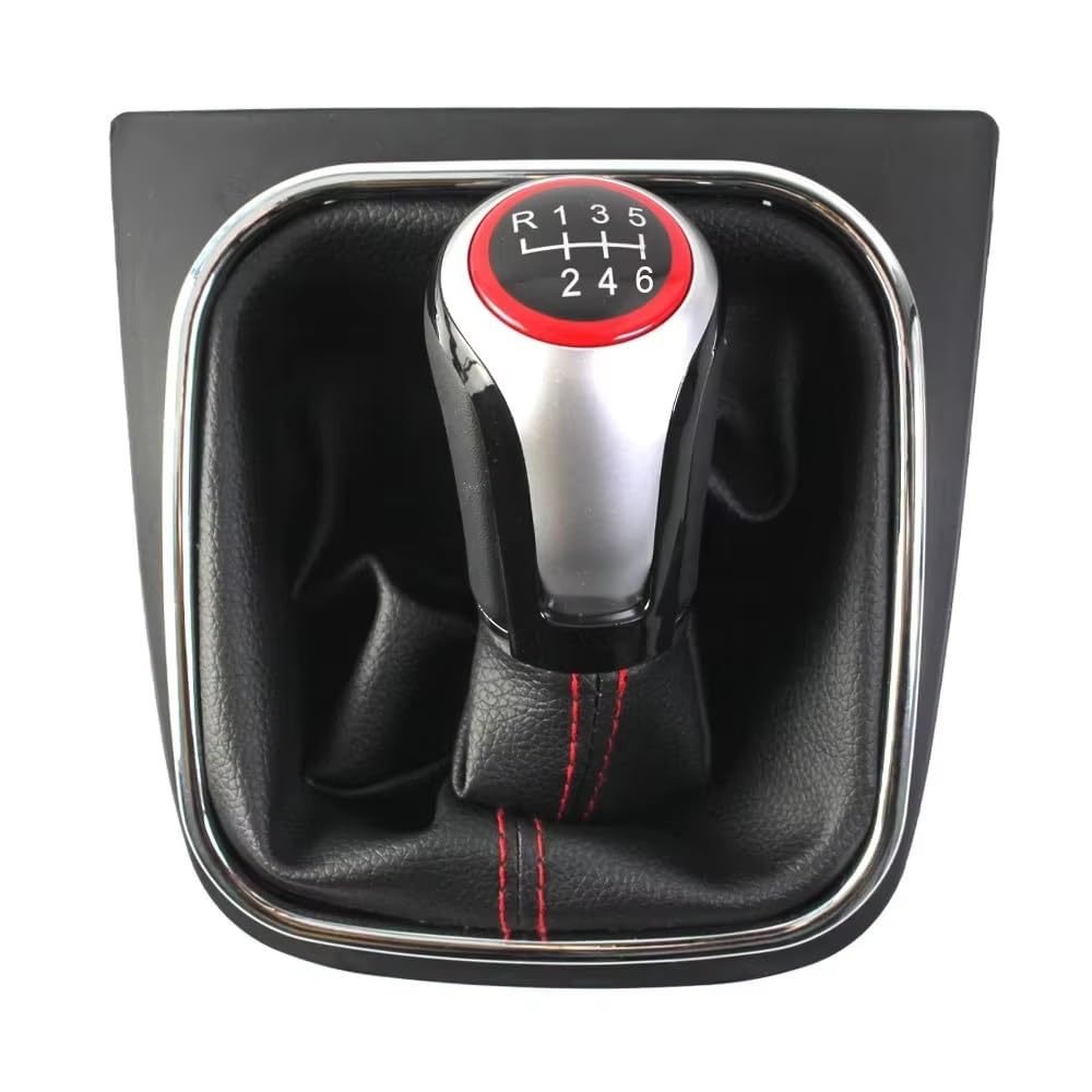QWQAAB Manual Gear Knob Manual 5/6 Speed Gear Shift Knob 12mm PU Gaiter Boot for Volkswagen for VW for Golf 5 MK5 for 6 MK6 for GTI GTD R32 for Jetta Scirocco(6 Speed)