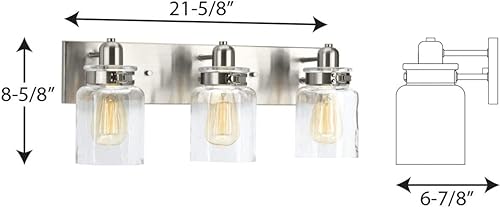 Miniatura 19 de Calhoun Collection - Lámpara de baño de cristal transparente con 3 luces, níquel cepillado