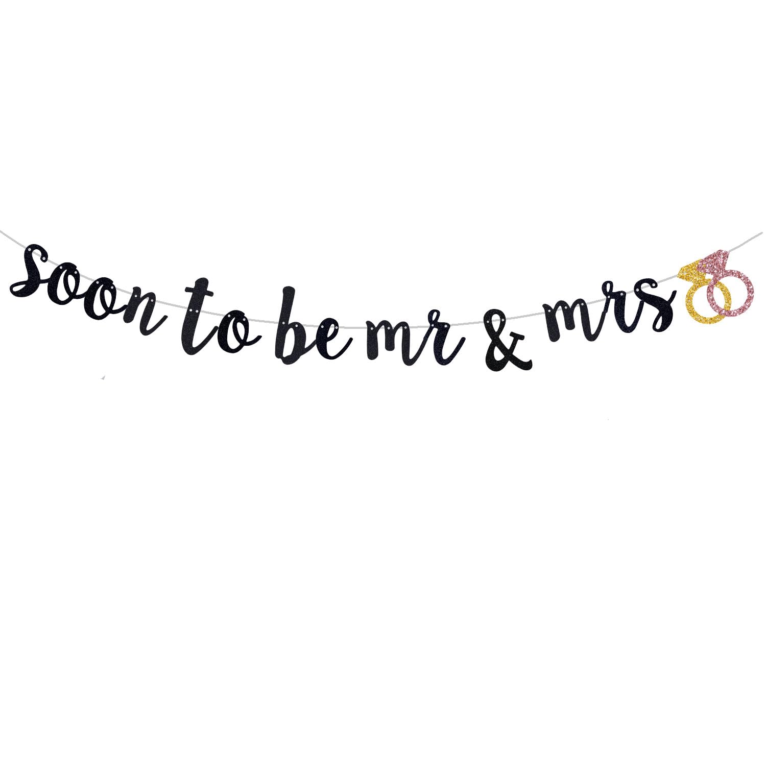 QFiesy Soon To Be Mr & Mrs Banner, Engagement Bridal Shower/Bachelorette Bachelor Wedding Party Decorations Sign Black Glitter (Pre-Strung)