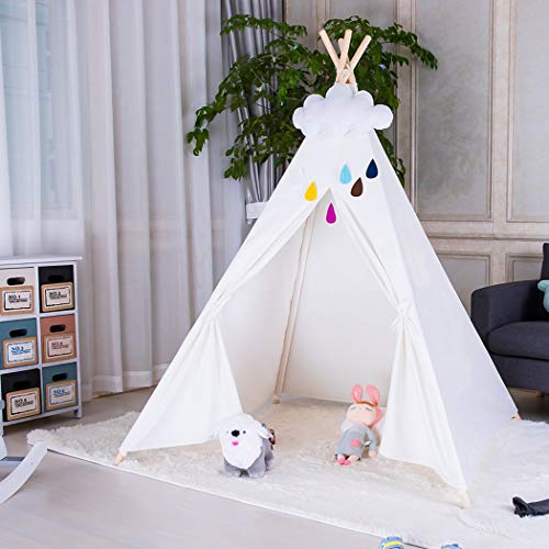 LUVODI Kids Tipi Speeltent Kinderen Indische Wigwam Speelhuis Lijn Canvas Draagbare Indoor Outdoor Tipi Speelhuis met Venster (Wit) - Afbeelding 8