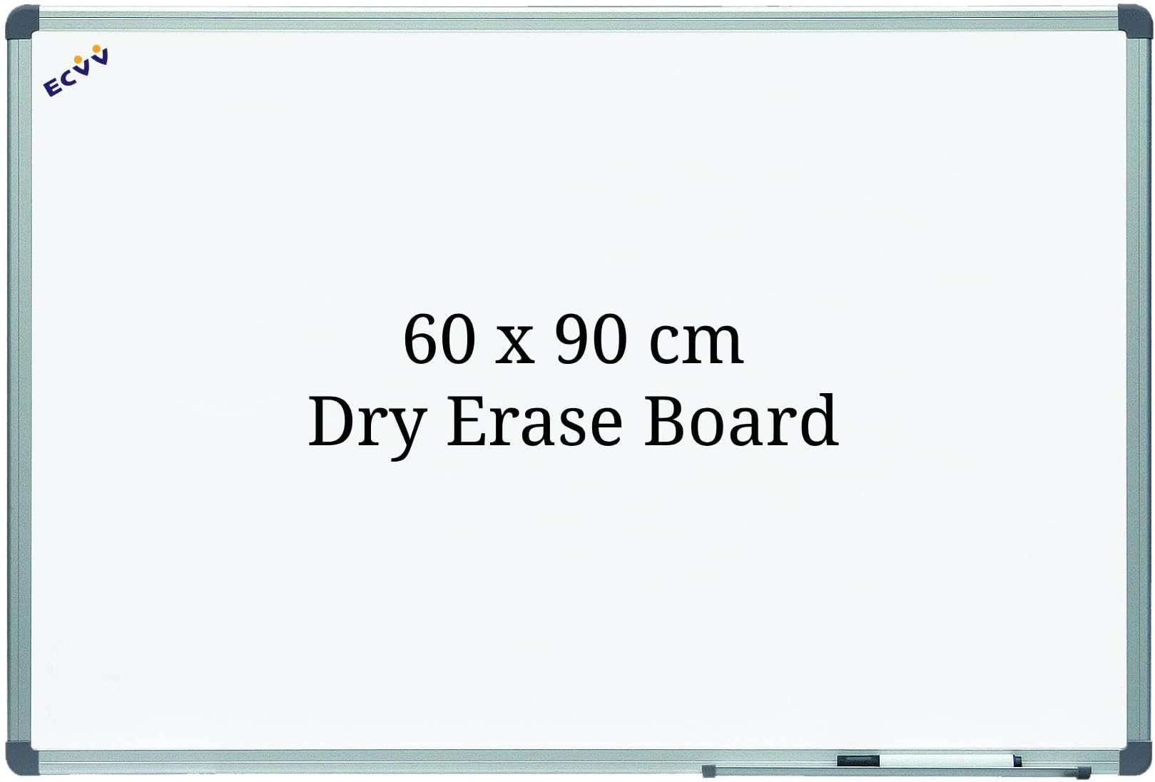 ECVV® Single Sided Dry Erase Board for Wall 60 x 90cm Aluminum Presentation Magnetic Whiteboard with Pen Tray, Wall-Mounted White Board for School, Office and Home