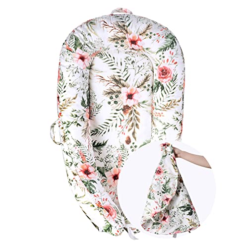 Image of Yoocaa Baby Lounger Cover Only, Soft 100% Cotton & Fiberfill Breathable Newborn Lounger Cover Replacement, Portable Infant Floor Seat Cover for Indoor & Outdoor (Flower)