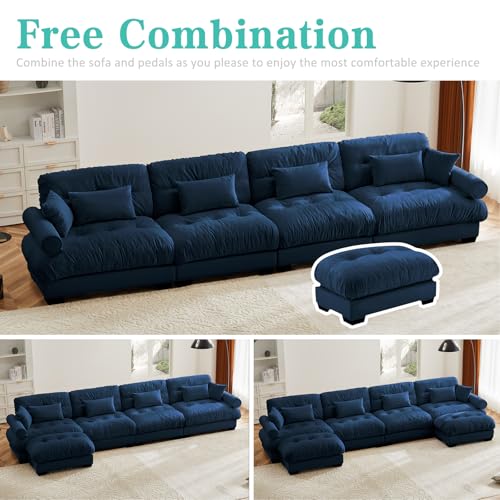 Image of SoarFlash Sectional Sofa Couch, U Shaped Modern Modular Sofa with Solid Wood Legs, Couches Sofas for Living Room Apartment, Comfortable Couches, Blue