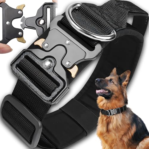 Retoo Taktisches Hundehalsband Für Große Hunde 45–65 cm, Verstellbar, 45 mm Breit, Mit Metallschnalle & Zuggriff, Reißfestes Gurtband, XL Quick Release