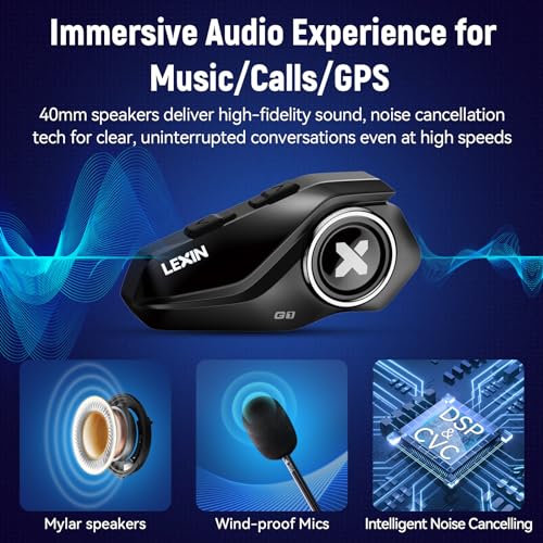 Lexin G1 Motorcycle Bluetooth Headset, Helmet Bluetooth Speakers With 2 Type Mics thumb #2