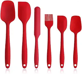 Kit de colheres escumadeiras e espatulas de silicone 6 peças (VERMELHO)