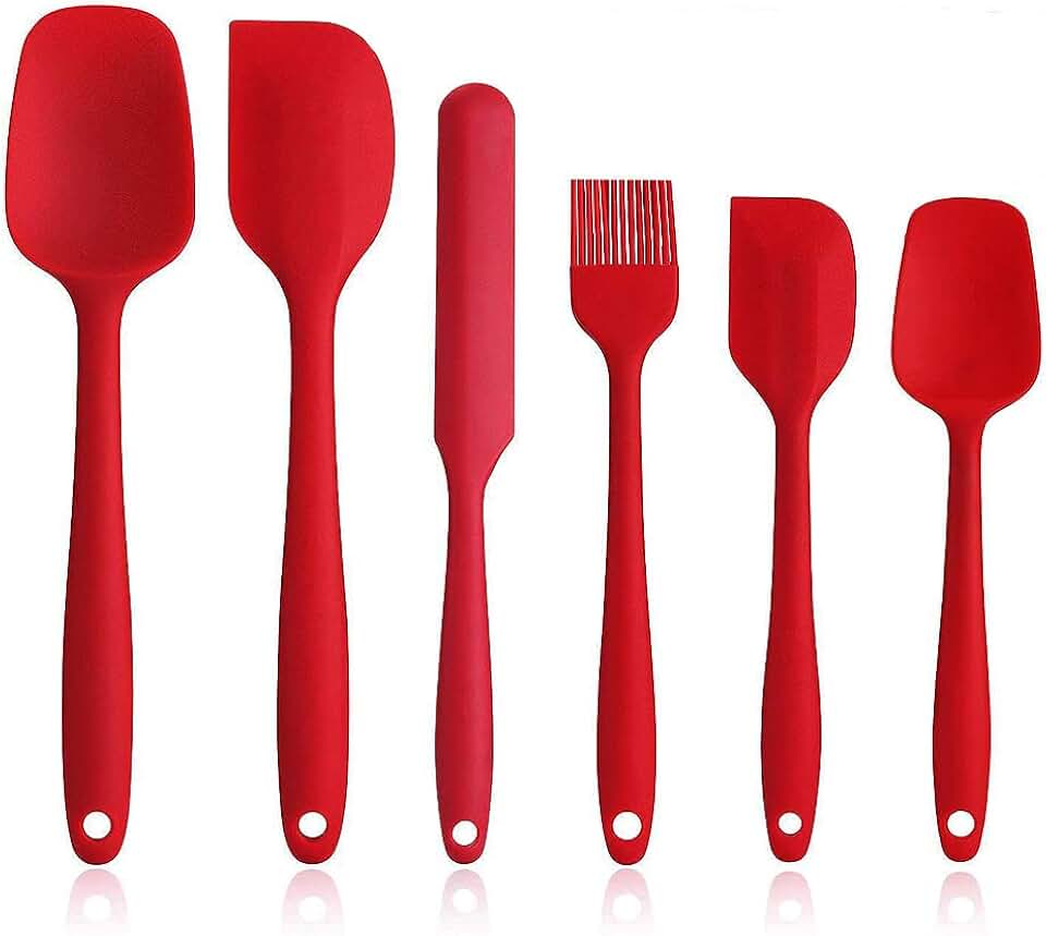 Kit de colheres escumadeiras e espatulas de silicone 6 peças (VERMELHO)