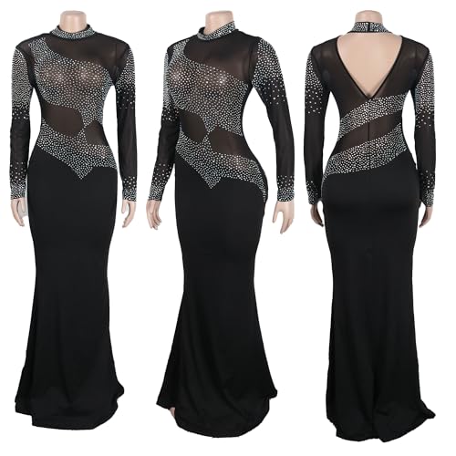 Image of PORRCEY Women's Sexy Elegant Rhinestone Bodycon Dress Hot Drilling Clubwear