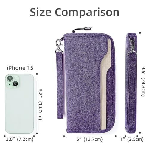 Image of ZOPPEN Passport Holder Family RFID Passport Wallet, Passport Holder Women /Men, Travel Wallet Documents Organizer Zipper Case with Removable Wristlet Strap, Travel Essentials for Flying, #09 Purple,
