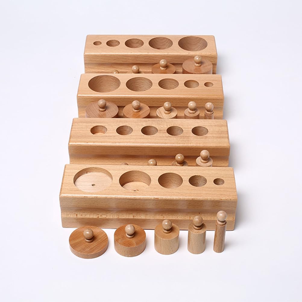 Juego de Casquillos de Cilindro Montessori, Juguete Sensorial de Madera de 4 Piezas para Emparejar para Niños Pequeños