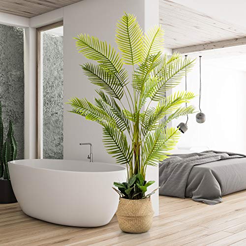 Golden Cane Artificial Palm Tree, 78 Inches Tall - Fake Floor Plant For Modern Home Decor - Living Room, Bedroom, Balcony - Faux Potted Trees For Indoor Or Outdoor - Includes Bonus Seagrass Basket #TOP6