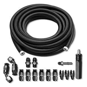 AOOSEDOO 6AN PTFE Fuel Line Kit 25FT 3/8″ PTFE LS Swap EFI Fuel Line Fitting Kit E85 Nylon Braided Fuel Hose Kit, Black