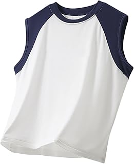 Camiseta sin mangas para niñas de 3 a 14 años, camiseta sin mangas con bloques de color, chaleco clásico con cuello redondo, malla de secado rápido, atlética, para verano, ropa linda para adolescentes