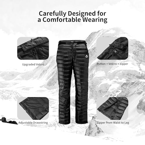 Image of Naturehike Side Zipper Down Pants, Men's Women's Winter Snow Ski Pants, Windproof Warm Insulated Puffy Trousers