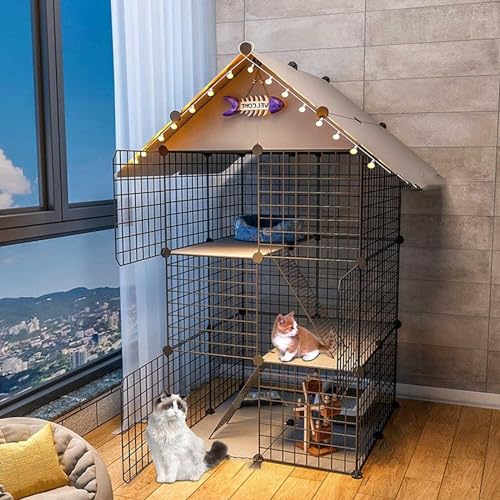 Kanduo キャットハウス 猫用ケージベビーサークル - 猫用ケージ屋内大型フェレットケージ犬用クレート小型犬用猫屋外エンクロージャ(75x75x146cm)
