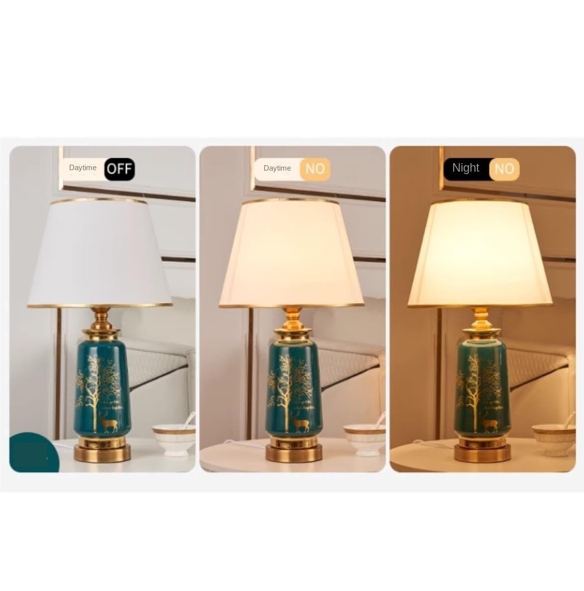 Lampka nocna Ceramiczna Lampa Stołowa Nowoczesna Lampa Nocna Klosz Z Tkaniny Lampka Nocna Do Salonu Sypialnia lampa stołowa (Color : Grün, Size : 30 * 53cm)