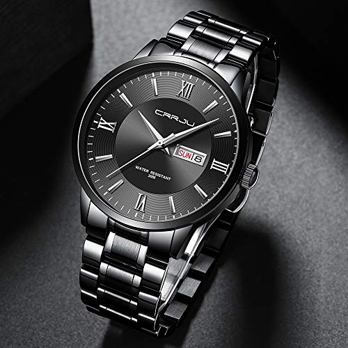 Image of CRRJU Men's Fashion Luxury Stainless Steel Watches for Men Business Auto Date Chronograph Analog Quartz Wristwatches