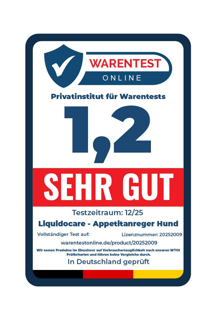 Liquidocare Appetitanreger Hund 180 ml – Hochkalorisches Tonikum mit Vitaminen & Mineralstoffen – für schlecht fressende, untergewichtige Hunde – schmackhaftes Ergänzungsfuttermittel