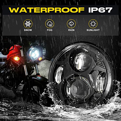 Image of LX-LIGHT 51W 5-3 /4 5.75 inch Motorcycles LED Headlight with EMC Compatible with Iron 883 Dyna Street Bob Super Wide Glide Low Rider Night Rod Train Softail Deuce Custom Sportster,Black