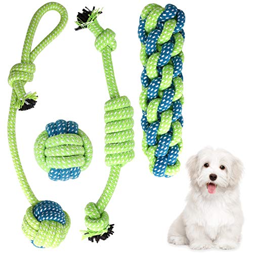 Lot de 4 jouets à mâcher en corde de coton pour dentition de chiens de petite et moyenne race