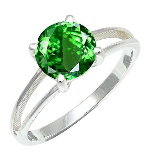 SILVERNROCK Tsavorite Lab Grown Gemstone Silver plated Meditation Ring Men & Women All Size Gift Item Handmade Jewelry ERG1258AU (US-13)