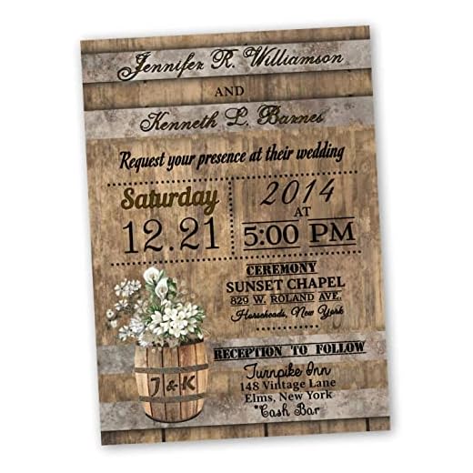 Rustic Wedding Invitations Calla Lilly Personalized Rustic Invitation Cards, Custom Fall Country Invites Set of 25 With Rsvp Postcards and Invite Envelopes