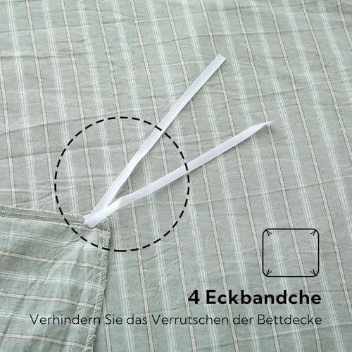 SOULFUL Bettwäsche 135x200 Baumwolle 4teilig Gestreift Bohnengrün & Weiß – Ansicht 4