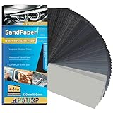 Wet Dry Sandpaper 48Pcs Waterproof Sand Paper Sheet #120~5000 Grit Assortment Sanding Paper 9x3.6 Inch for Wood Metal Automotive Polishing,Include 120 180 240 400 600 800 1000 1200 1500 2000 3000 5000