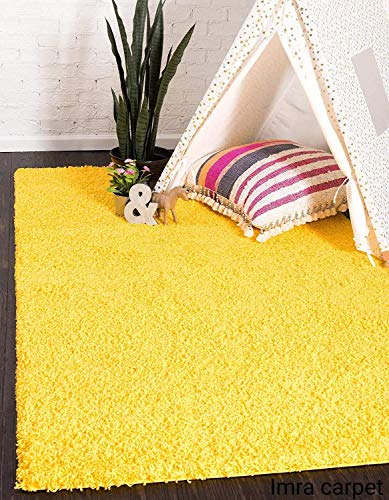 Image of Imra Carpet for Bedroom Handwoven Fluffy Shag Collection with 2 inch Thickness 3 X 5 Feet (90X150 cm) Color Yellow